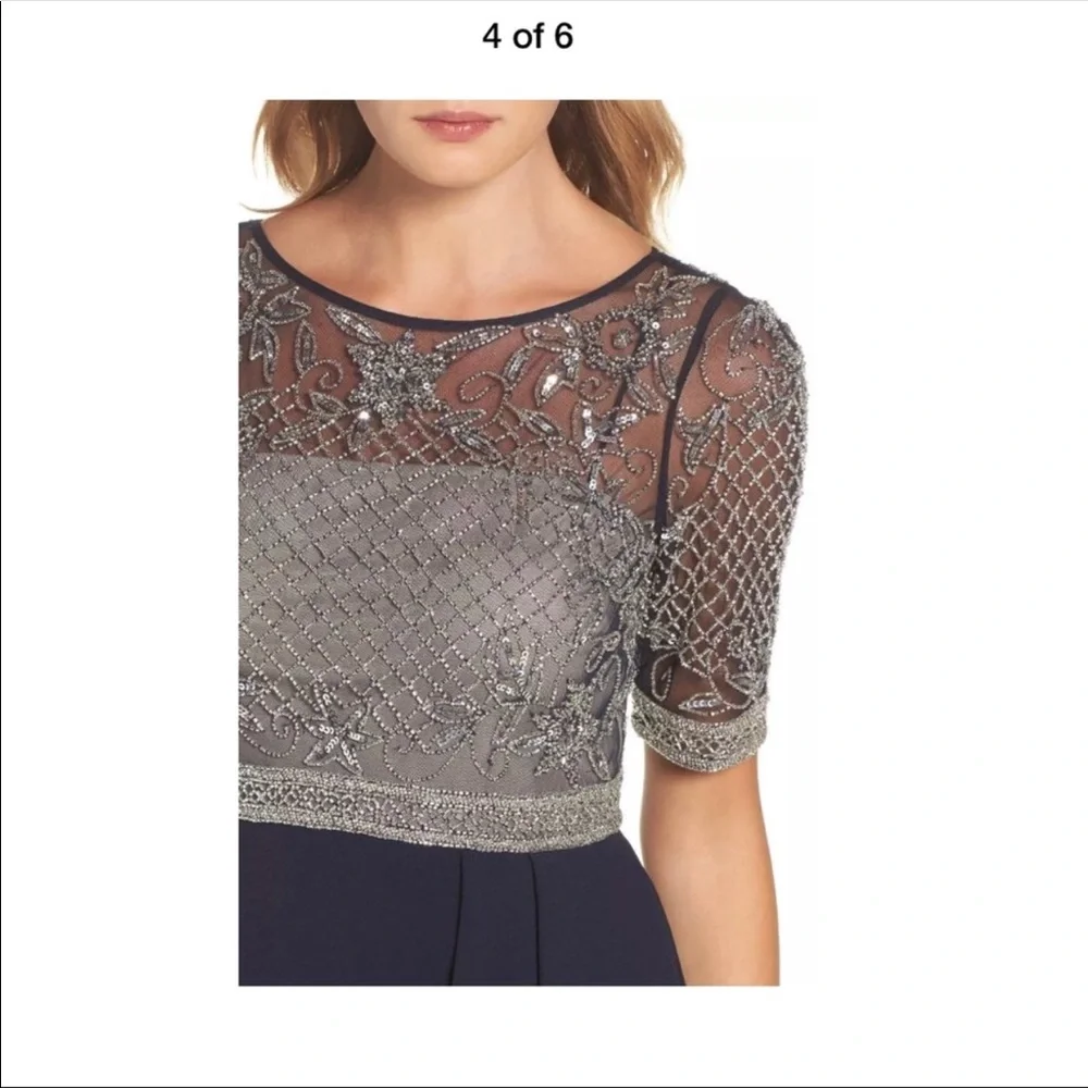 NEW Adrianna Papell Beaded Cascading Ruffle Gown in Midnight Blue [ SZ 4 ]‎